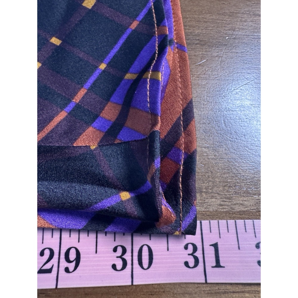 Whimsigoth Plaid Bias Cut Midi Skirt Satin Womens XL Purple Rust Twee Academia - Picture 7 of 8
